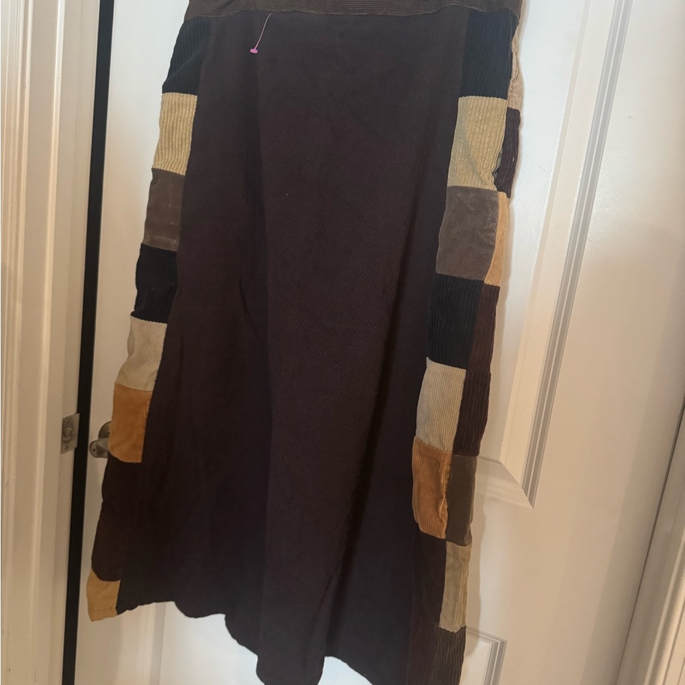 Chic Patchwork A-Line Skirt - Brown and Tan-O/S